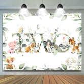 Grün Blatt Und Niedlich Tiere Glücklich 2 Geburtstag Hintergrund